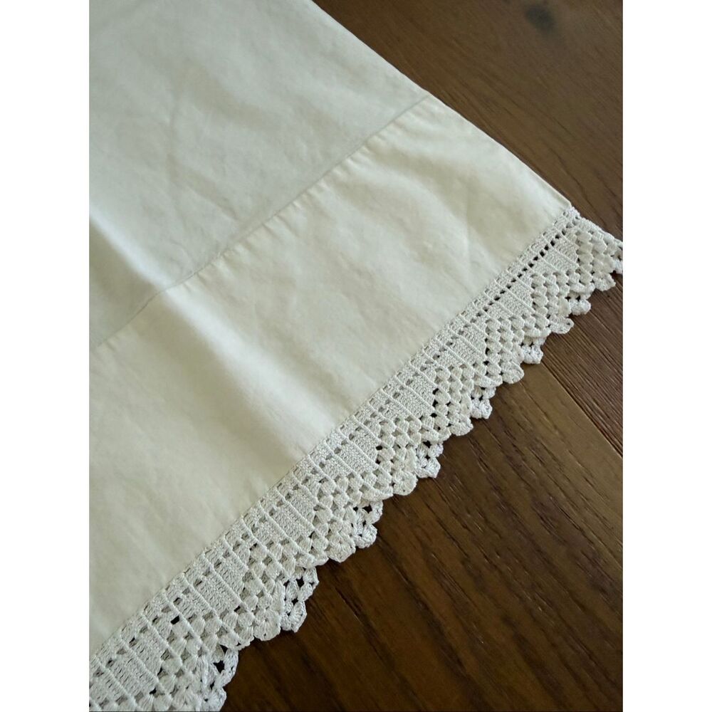 Vintage Queen Size Pillowcase Ivory Crochet Lace Trim